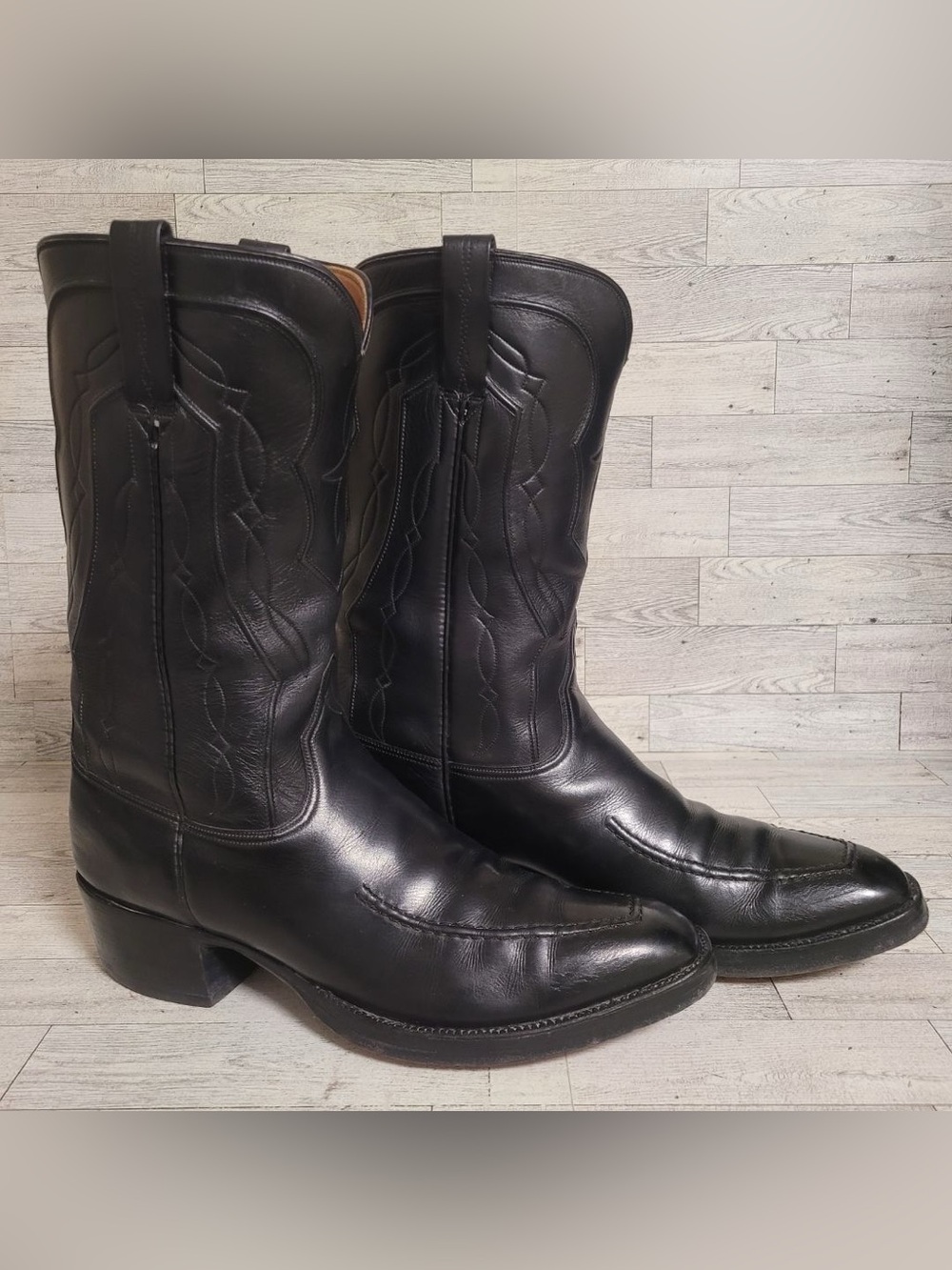 Men's Lucchese San Antonio Black Leather Bucklace Rodeo Cowboy Boots Size 12 D